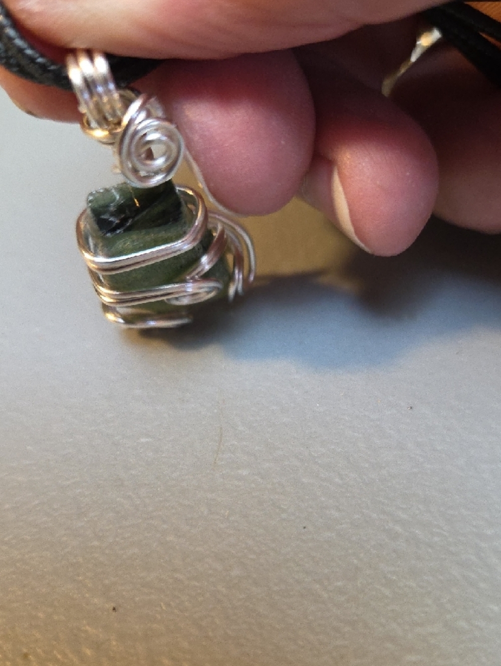 Green Sea Glass Pendant /W Silver Wire Wrap - Picture 4 of 6